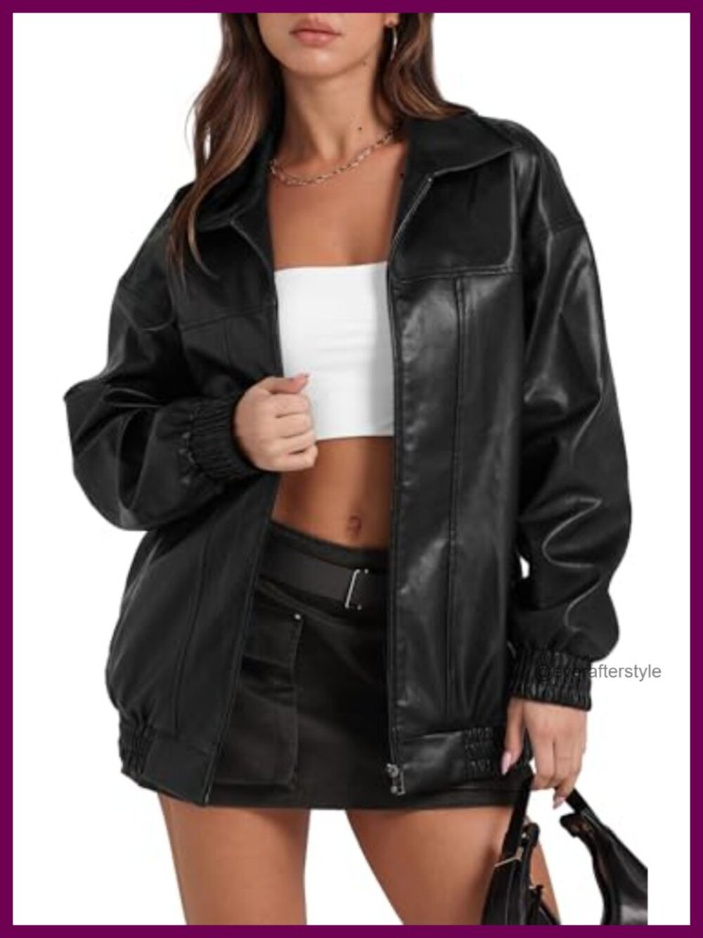 Faux Leather Oversized Motorcycle Bomber Jacket